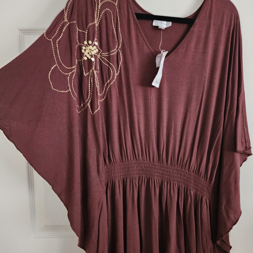 Fashion Bug Mauve Brown V-Neck Blouse with Gold Embellishment - Picture 2 of 4